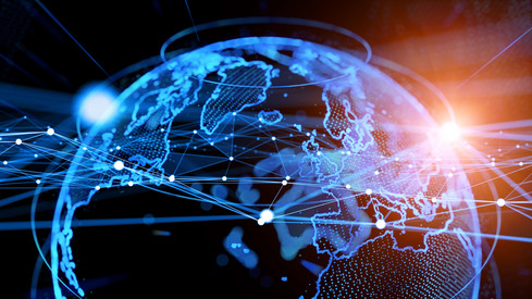 1249307378 Global communication network concept. Planet earth in cyberspace.